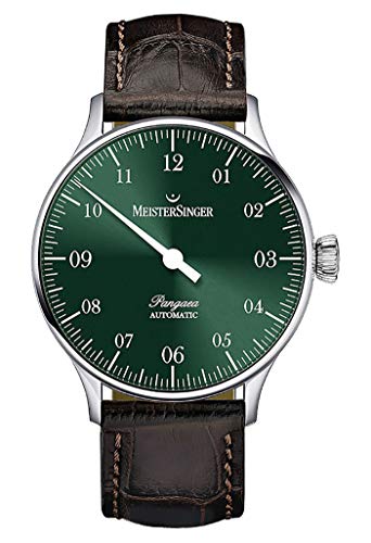 MeisterSinger Herren Uhr PM909 Einzeiger Automatikuhr Zeitloses Design, Edelstahl, Silber, Braun, 40 mm, 5 atm, Schnalle von MeisterSinger