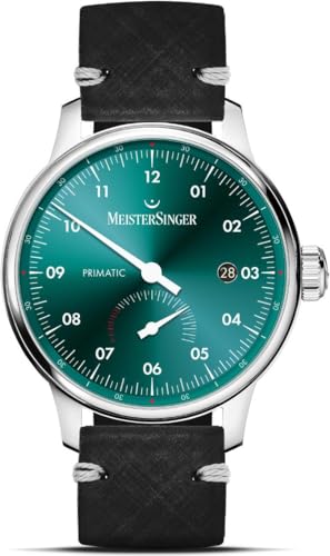 MeisterSinger Primatic, benzingrünes Zifferblatt, schwarzes Lederarmband PR919 von MeisterSinger