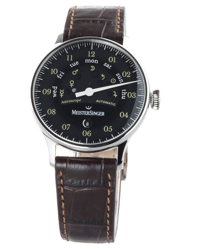 Meistersinger Automatikuhr Swiss Made Einzeiger Uhr Herren Uhr Automatik AS902OR ASTROSCOPE 40 mm, Wochentaganzeige, Einzeiger Uhr von Meistersinger