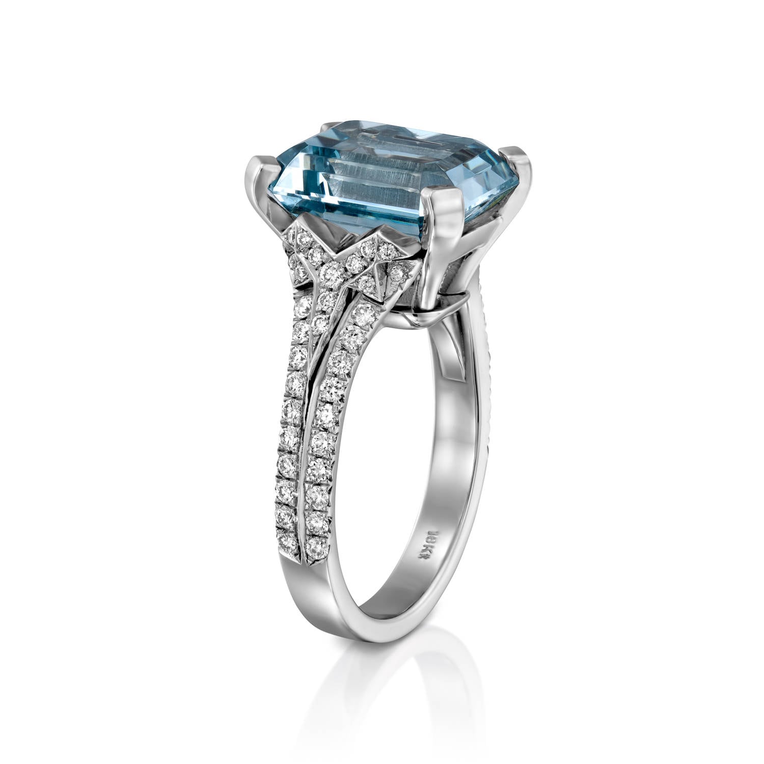 Aquamarin Und Diamanten Starburst Design Verlobungsring, 18K Gold von MeitalElkayam