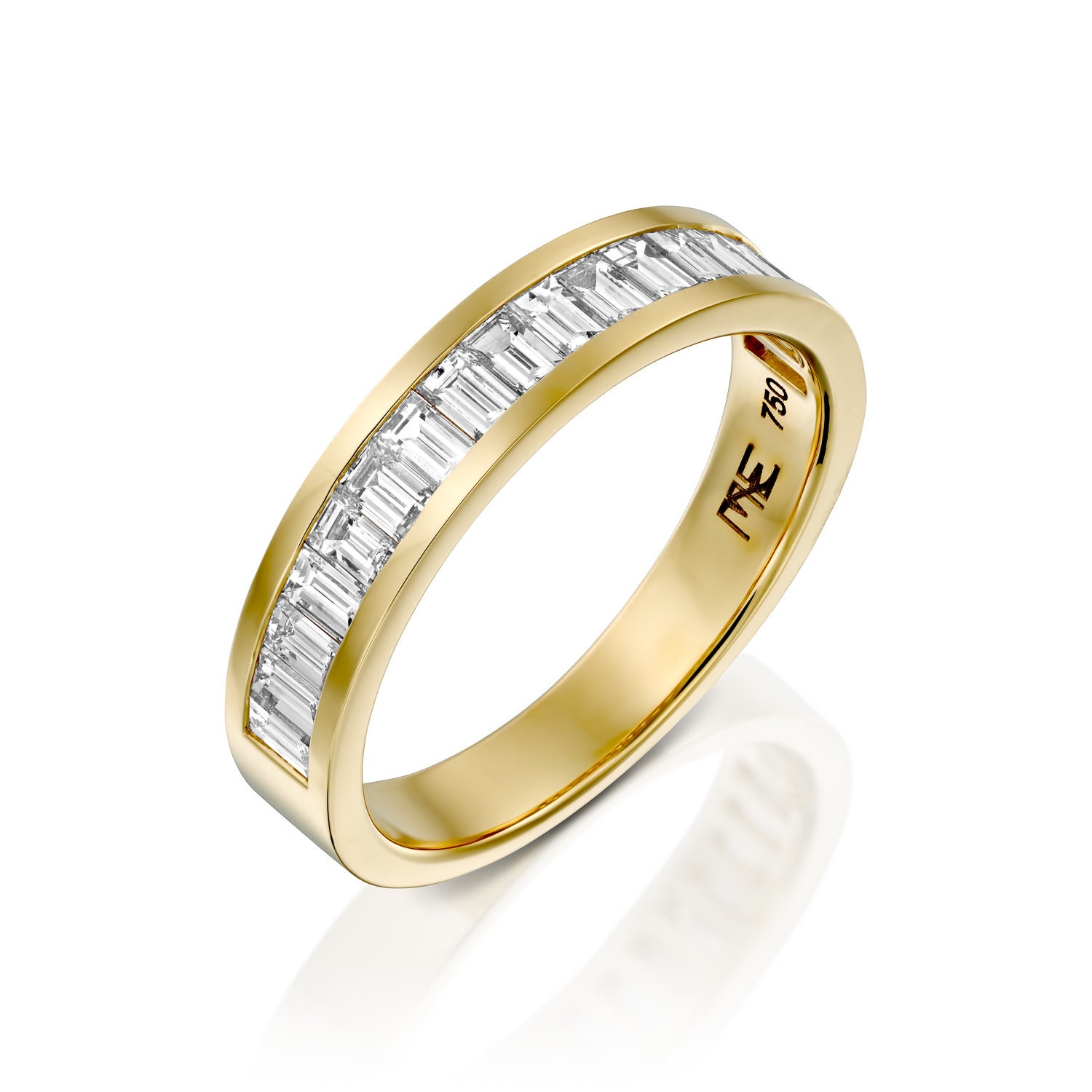 Baguette Ehering, Ewigkeit Ring, 18K Gelbgold Diamanten Kanal Einstellung, Allianz Ring von MeitalElkayam
