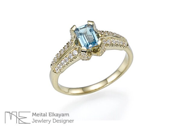 Blauer Topas Und Diamant Verlobungsring, Einzigartiger Verlobungsring Blauer Topas Und Diamant Verlobungsring, Einzigartiger Verlobungsring von MeitalElkayam