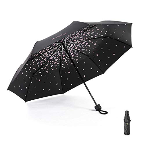 Meiyijia Voy Regenschirm kompakt und faltbar, UV-Schutz, tragbar, Lady Regenschirm – Schwarz – Kirschblüten – aufgeklappt 96 cm, 96cm von Meiyijia