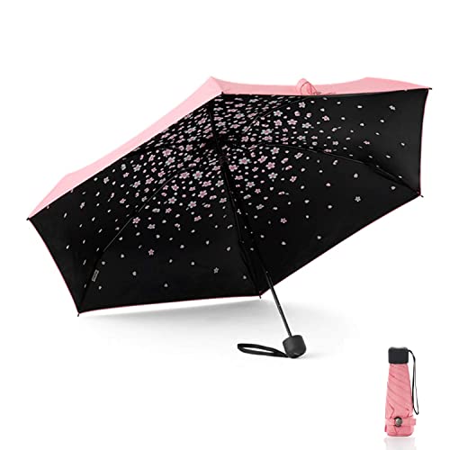 Meiyijia Voy Regenschirm kompakt und faltbar, UV-Schutz, tragbar, Mini Lady Regenschirm – manueller Schalter – Rosa – Kirschblüte – aufklappbar, 90 cm, 90 cm von Meiyijia