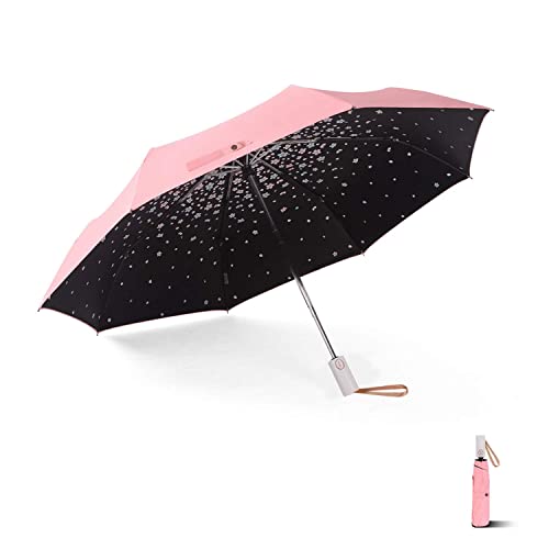 Meiyijia Regenschirm - UV-undurchlässig inkl,Wasserabweisende Teflon-Beschichtung,Auto Offene & Close, Leicht & Kompakt (Pink + Kirschblüte) von Meiyijia