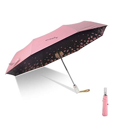 Meiyijia Regenschirm, automatisches Öffnen und Schließen, kompakt und faltbar, UV-Schutz, tragbar für Reisen und winddicht, ultraleicht, Rose-Motiv Katze, 28.5 von Meiyijia