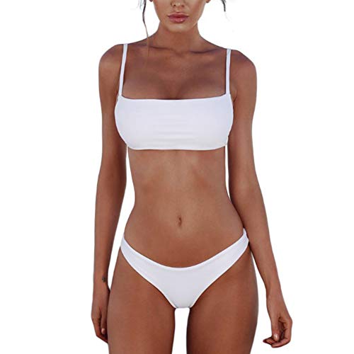 meioro Bikini Sets für Damen Push Up Tanga mit niedriger Taille Badeanzug Bikini Set Badebekleidung Beachwear (L,Weiß) von meioro