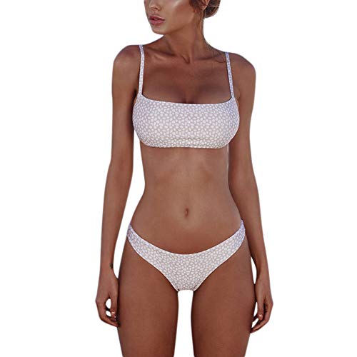 meioro Bikini Sets für Damen Push Up Tanga mit niedriger Taille Badeanzug Bikini Set Badebekleidung Beachwear (M,Rosa + Weiß) von meioro