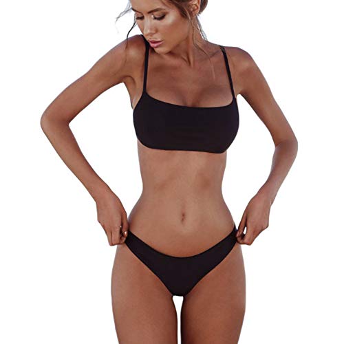 meioro Bikini Sets für Damen Push Up Tanga mit niedriger Taille Badeanzug Badebekleidung Beachwear Swimwear(M,Schwarz) von meioro