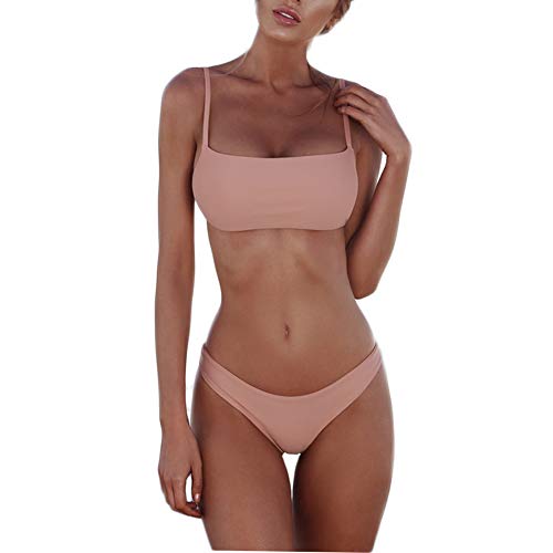 meioro Bikini Sets für Damen Push Up Tanga mit niedriger Taille Badeanzug Bikini Set Badebekleidung Beachwear (S,Rosa) von meioro