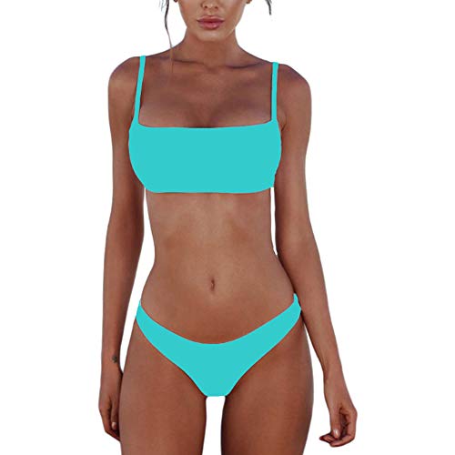 meioro Bikini Sets für Damen Push Up Tanga mit niedriger Taille Badeanzug Bikini Set Badebekleidung Beachwear (XL, Blau) von meioro