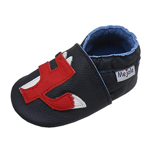 Mejale Baby Echte Lederschuhe Kleinkind Neugeborene Weiche Sohle Krabbeln Kleinkind Mokassins Jungen Mädchen Süße Navy Fox Neugeborene Geschenkpantoffeln (18-24 Monate, XL) von Mejale
