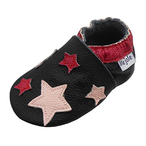 Mejale Baby Hausschuhe Weicher Leder Krabbelschuhe mit Gummisohle Halt Anti-Rutsch-Jungen-Mädchen-Schuhe für Kleinkinder Karikatur Sterne(Schwarz, 18-24 Monate, XL) von Mejale