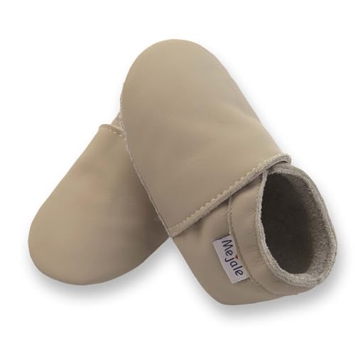 Mejale Baby Lauflernschuhe Krabbelschuhe Baby Mädchen Jungen Weicher Leder Hausschuhe Kleinkind Lederschuhe Babyschuhe Beige,17/18 EU,S von Mejale