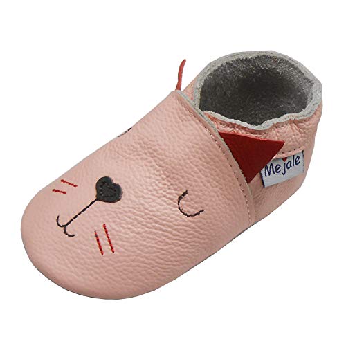 Mejale Baby Lederschuhe Infant Crawling Kleinkind Mokassins Weiche Sohle Walking Girl Rosa Katze Hausschuhe (0-6 Monate, S) von Mejale