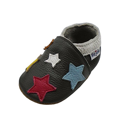 Mejale Weiche Sohle Leder Babyschuhe Lauflernschuhe Krabbelschuhe Kleinkind Kinderschuhe Hausschuhe Karikatur Blume 6-12 Monate,Dunkelgrau,19/20 EU von Mejale