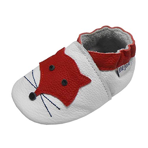 Mejale Echtleder Babyschuhe Kleinkind Weiche Sohle Krabbeln Kleinkind Mokassins Jungen Mädchen Nette Weiße Fuchs Pantoffeln Geschenk Für Neugeborene (6-12 Monate, M) von Mejale