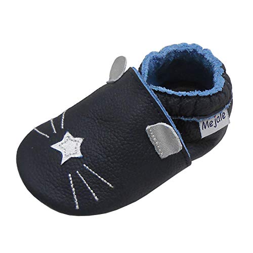 Mejale Infant Newborn Soft Sole Leder Babyschuhe Kleinkind Krabbeln Mokassins Jungen Mädchen Hausschuhe (12-18 Monate, Navy, L) von Mejale