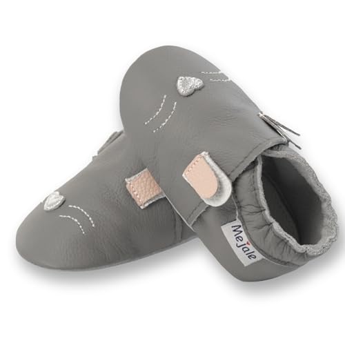 Mejale Krabbelschuhe Baby Jungen Lauflernschuhe Weicher Leder Mädchen Babyschuhe Lederschuhe Kleinkind Babyschuhe Hausschuhe Babyhausschuhe Grau,17/18 EU,S von Mejale