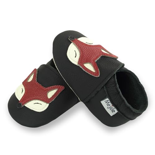 Mejale Krabbelschuhe Baby Jungen Mädchen Lauflernschuhe Babys Weicher Leder Kleinkind Babyschuhe Hausschuhe Babyhausschuhe Lederschuhe Schwarzer,17/18 EU,S von Mejale