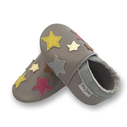 Mejale Krabbelschuhe Baby Jungen Weicher Leder Babyschuhe Mädchen Lederschuhe Babys Hausschuhe Kleinkind Hausschuhe Grau 21/22 EU,L von Mejale