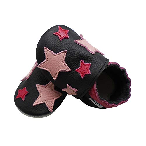 Mejale Krabbelschuhe Baby Lauflernschuhe Jungen Weiche Leder Babyschuhe Kleinkind Lederschuhe Mädchen Babyhausschuhe,19/20 EU,M,Schwarz von Mejale