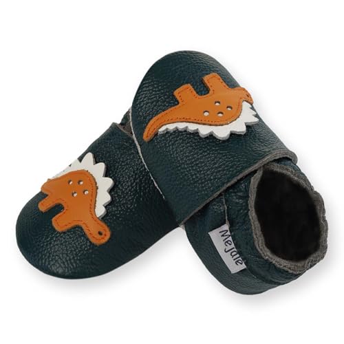 Mejale Krabbelschuhe Baby Lauflernschuhe Jungen Weiche Leder Babyschuhe Kleinkind Lederschuhe Mädchen Dunkelgrüner Dinosaurier Babyhausschuhe,19/20 EU,M von Mejale