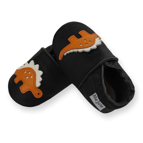 Mejale Krabbelschuhe Baby Lauflernschuhe Jungen Weiche Leder Babyschuhe Kleinkind Lederschuhe Mädchen Schwarzer Dinosaurier Babyhausschuhe 19/20 EU,M von Mejale