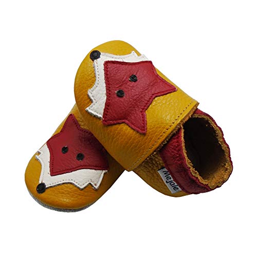 Mejale Krabbelschuhe Baby Lauflernschuhe Mädchen Jungen Hausschuhe Baby Schuhe Babyschuhe Weicher Leder mit Wildledersohlen Lederschuhe Kleinkind,17/18 EU, Braun von Mejale
