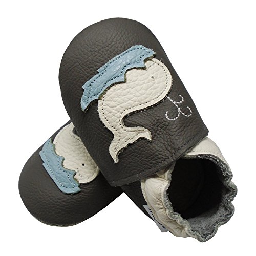 Mejale Krabbelschuhe Baby Lauflernschuhe Mädchen Jungen Hausschuhe Baby Schuhe Babyschuhe Weicher Leder mit Wildledersohlen Lederschuhe Kleinkind,19/20 EU, Dunkelgrau,M von Mejale