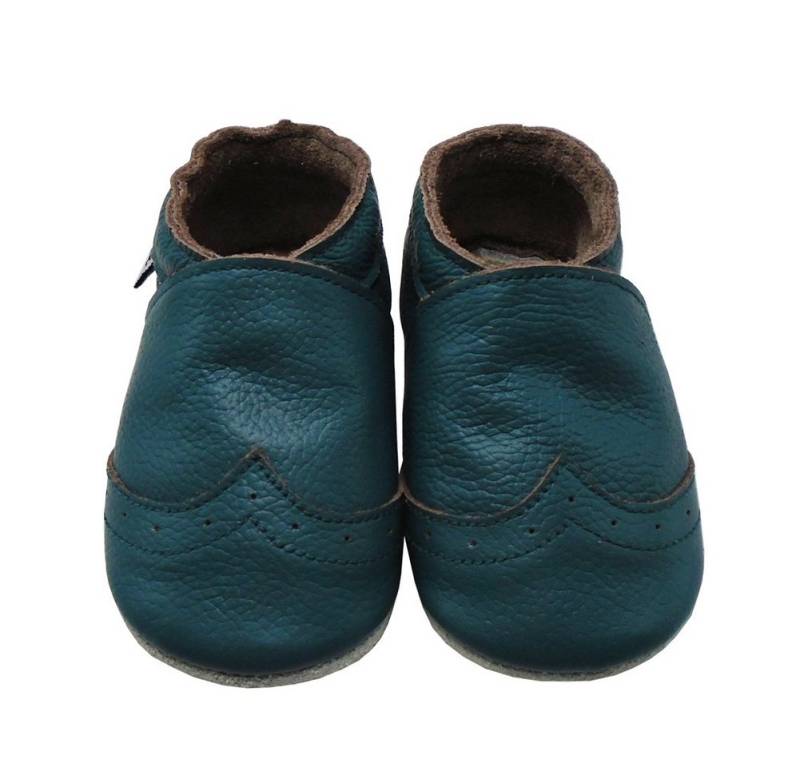 Mejale Lauflernschuhe Hausschuhe Lederpuschen Einfarbig Dunkelgrün 100% Leder Krabbelschuh elastisch von Mejale