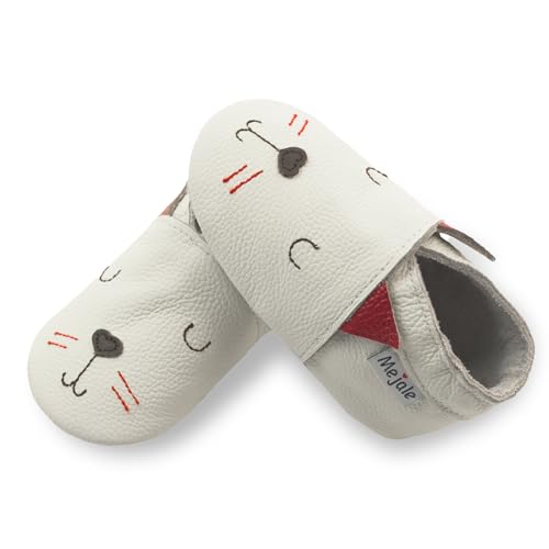 Mejale Lauflernschuhe Krabbelschuhe Baby Weicher Leder Jungen Mädchen Lederschuhe Kleinkind Babyschuhe Hausschuhe Babyhausschuhe Lederschuhe Weiß 21/22 EU,L von Mejale