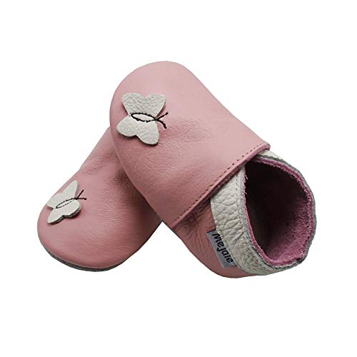Mejale Lederschuhe Kinder Krabbelschuhe Baby Junge Mädchen Hausschuhe Weicher Leder Babyhausschuhe(24-36 Monate, Rosa, XXL) von Mejale