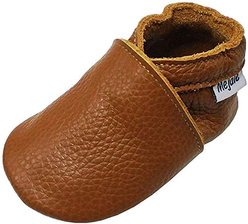 Mejale Premium Weiche Leder Lauflernschuhe Krabbelschuhe Babyschuhe Mokassin(Braun,18-24 Monate,XL) von Mejale