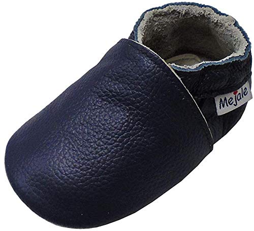 Mejale Premium Weiche Leder Lauflernschuhe Krabbelschuhe Babyschuhe Mokassin(Marineblau,6-12 Monate,M) von Mejale