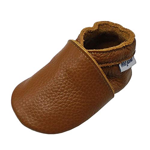 Mejale Premium Weiche Leder Lauflernschuhe Krabbelschuhe Babyschuhe Mokassin(Braun,12-18 Monate,L) von Mejale