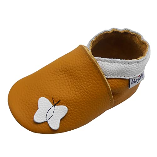 Mejale Weiche Gummisohle Leder Babyschuhe Lauflernschuhe Krabbelschuhe Kleinkind Kinderschuhe Hausschuhe Karikatur Schmetterling (Braun, 18-24 Monate, XL) von Mejale