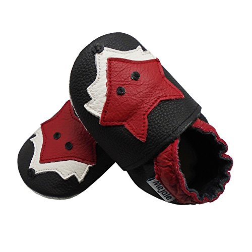 Mejale Weiche Leder Krabbelschuhe Baby Babyschuhe Lauflernschuhe Hausschuhe Baby Schuhe mit Wildledersohlen für Jungen Mädchen,19/20 EU,Schwarz von Mejale