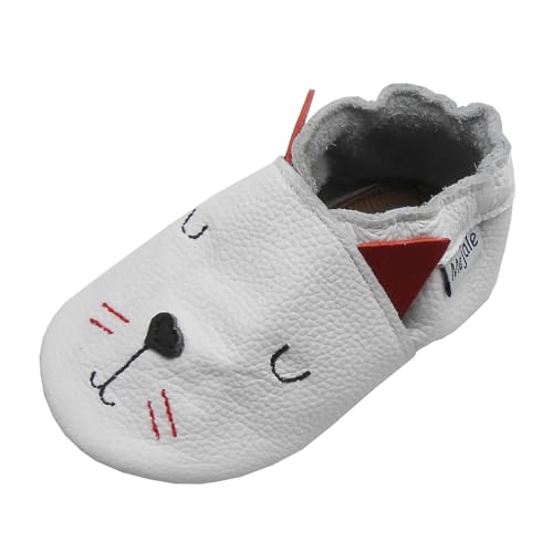 Mejale Weiche Leder Krabbelschuhe Babyschuhe Jungen Mädchen Kleinkind Babyhausschuhe(Weiß,18-24 Monat,XL) von Mejale