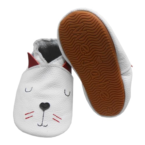 Mejale Weiche Leder Krabbelschuhe Babyschuhe Jungen Mädchen Kleinkind Babyhausschuhe(Weiß,6-12 Monat,M) von Mejale