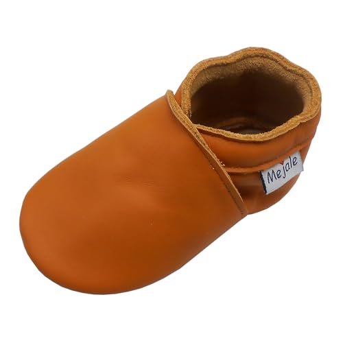 Mejale Weiche Leder Krabbelschuhe Babyschuhe Kleinkind Jungen Mädchen Lauflernschuhe Rutschfesten Gummisohlen(Orange,12-18 Monat,L) von Mejale