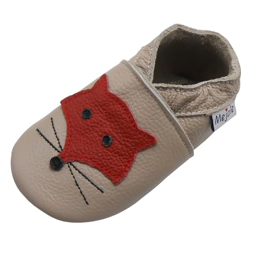 Mejale Weiche Leder Krabbelschuhe Babyschuhe Lauflernschuhe Rutschfesten Gummisohlen Kleinkind Schuhe(Beige Fuchs,12-18 Monat,L) von Mejale