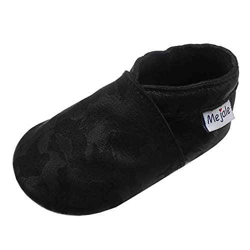 Mejale Weiche Sohle Baby Lederschuhe Kleinkind Krabbelschuhe Anti-Rutsch-Boy-Girl Craft Design Lauflernschuhe Babyhausschuhe (Schwarze Tarnung, 0-6 Monate, S) von Mejale