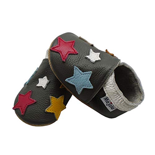 Mejale Weiche Sohle Leder Babyschuhe Lauflernschuhe Krabbelschuhe Kleinkind Kinderschuhe Hausschuhe Karikatur Blume 19/20 EU,Dunkelgrau,M von Mejale