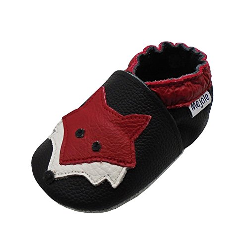 Mejale Weiche Sohle Leder Babyschuhe Lauflernschuhe Krabbelschuhe Kleinkind Kinderschuhe Hausschuhe Karikatur Fuchs(12-18 Monate, schwarz, L) von Mejale