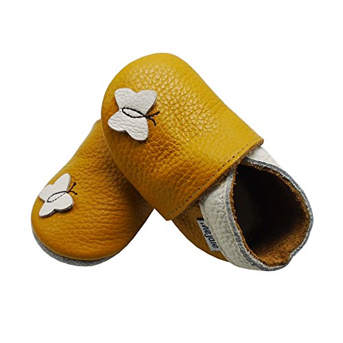 Mejale Weiche Sohle Leder Babyschuhe Lauflernschuhe Krabbelschuhe Kleinkind Kinderschuhe Hausschuhe Karikatur Schmetterling,21/22 EU, Braun,L von Mejale