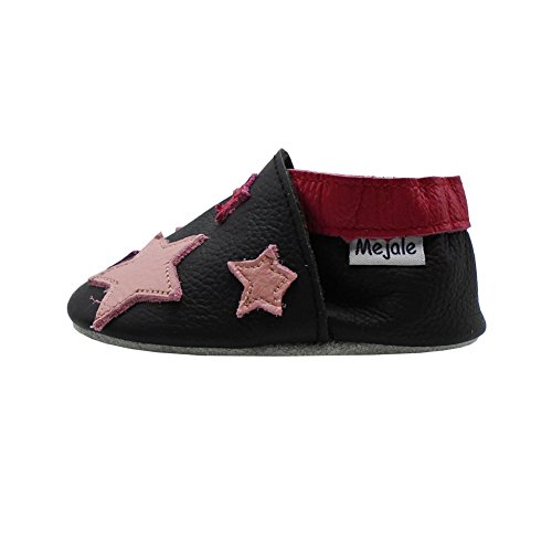 Mejale Weiche Sohle Leder Babyschuhe Lauflernschuhe Krabbelschuhe Kleinkind Kinderschuhe Hausschuhe Karikatur Sterne(Schwarz, 19/20 EU (6-12 Monate)) von Mejale