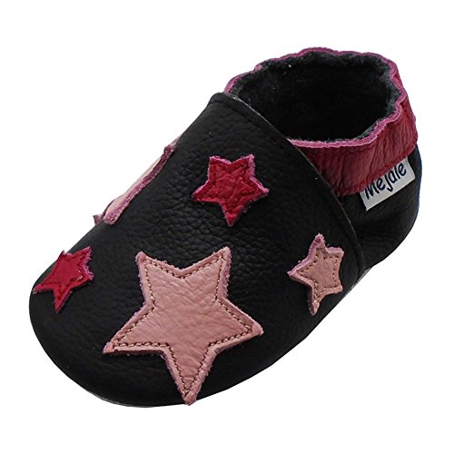 Mejale Weiche Sohle Leder Babyschuhe Lauflernschuhe Krabbelschuhe Kleinkind Kinderschuhe Hausschuhe Karikatur Sterne 0-3 Jahre (schwarz, 25/26 EU Weit (18-24 Monate)) von Mejale