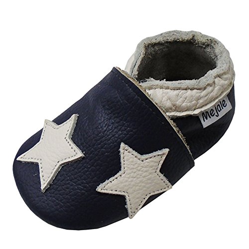 Mejale Weiche Sohle Leder Babyschuhe Lauflernschuhe Krabbelschuhe Kleinkind Kinderschuhe Hausschuhe Karikatur Sterne 0-3 Jahre (24-36 Monate/15.7cm Sohle, Marineblau,XXL) von Mejale