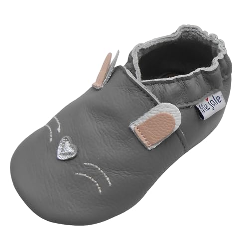 Mejale Weicher Leder Lauflernschuhe Krabbelschuhe Jungen Mädchen Kleinkind Babyhausschuhe(Grau,12-18 Monat,L) von Mejale